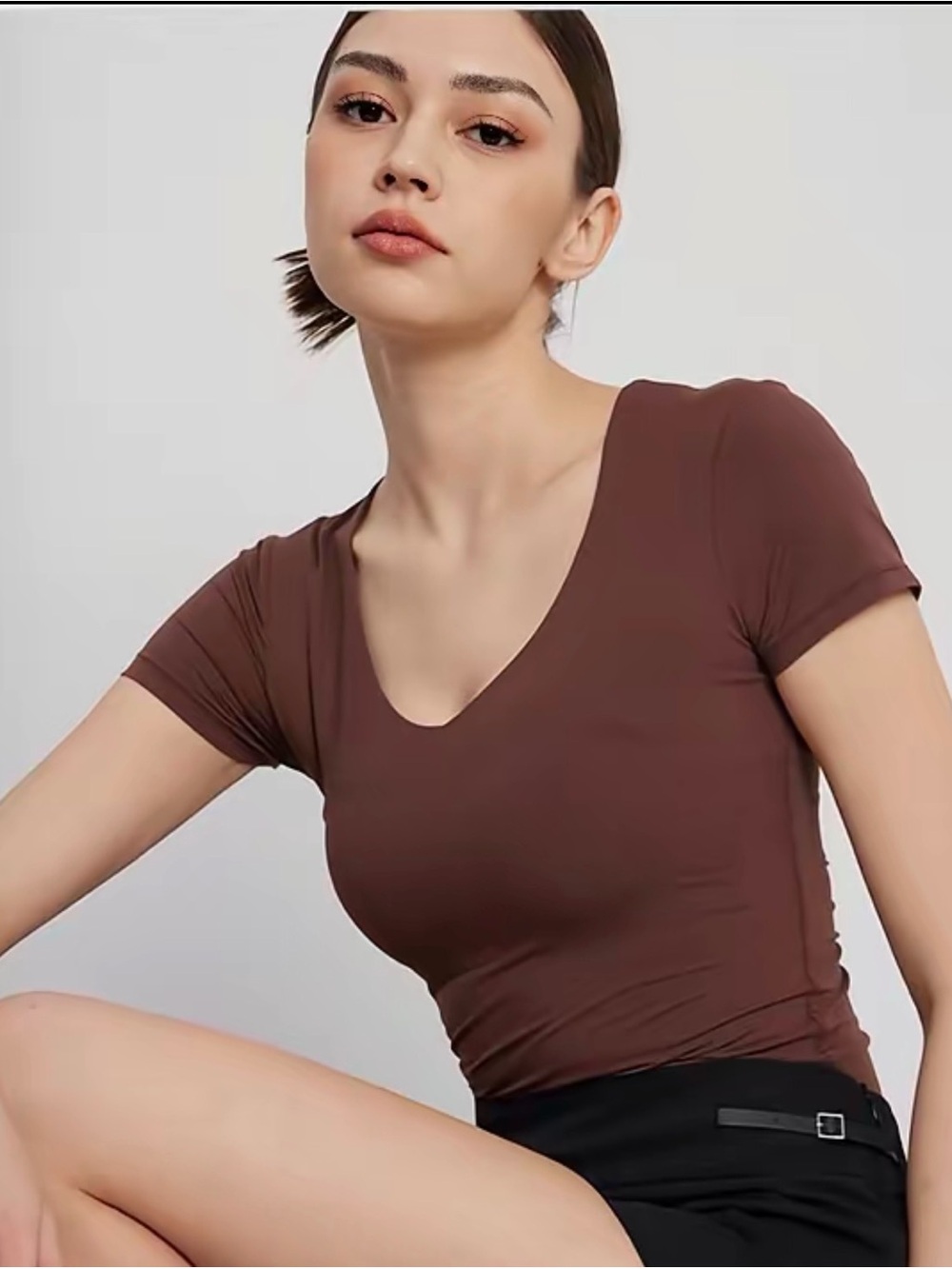 PUMIEY Snatched V Neck Chocolate Brown Size Never Worn-Medium